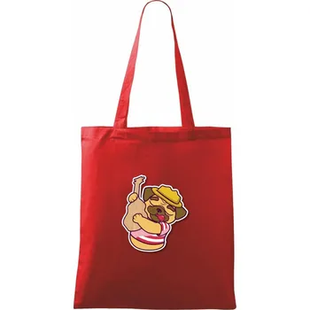 Nákupní taška Mops a kytara - Taška bavlněná - 42 x 38 cm ( Červená )