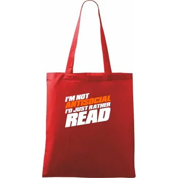 Nákupní taška I'm not antisocial i'd just rather read - Taška bavlněná - 42 x 38 cm ( Červená )