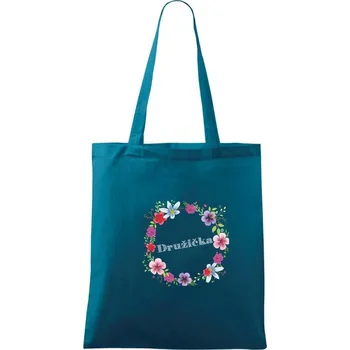 Nákupní taška Družička s květy - Taška bavlněná - 42 x 38 cm ( Petrolejová )