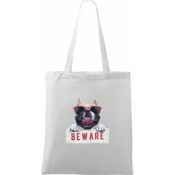 Nákupní taška Pug - beware - Taška bavlněná - 42 x 38 cm ( Bílá )