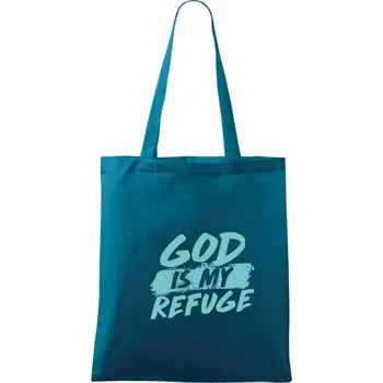 Nákupní taška GOD IS MY REFUGE - Taška bavlněná - 42 x 38 cm ( Petrolejová )
