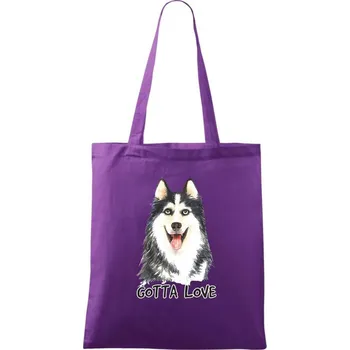 Husky - gotta love - Taška bavlněná - 42 x 38 cm ( Fialová )