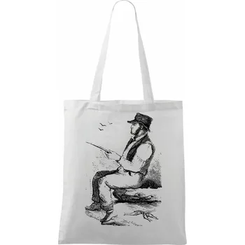 Kreslený pán s kloboukem na rybách - Taška bavlněná - 42 x 38 cm ( Bílá )