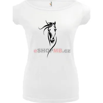 Dámské tričko KŮŇ 1 (bílé, černý potisk) dámské velikost M (Dámské tričko s potiskem)