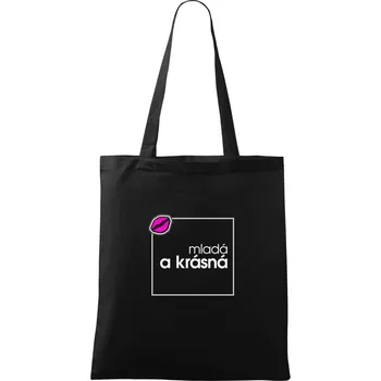 Nákupní taška Jsem mladá a krásná ve čtverci - Taška bavlněná - 42 x 38 cm ( Černá )