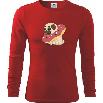 Chlapecké tričko Mops a kobliha - Triko dětské Long Sleeve - 146 cm/10 let ( Červená )