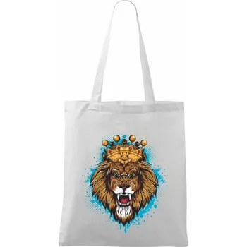 Lev kreslený s korunou - Taška bavlněná - 42 x 38 cm ( Bílá )