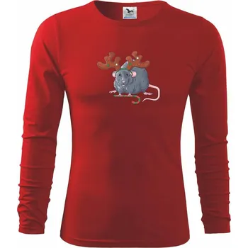Chlapecké tričko Vánoční myš - Triko dětské Long Sleeve - 122 cm/6 let ( Červená )