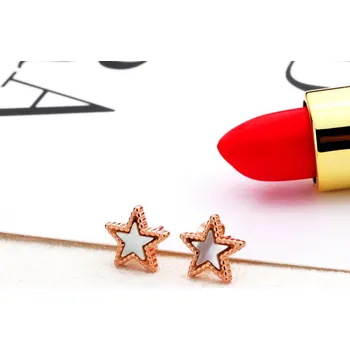 Souprava šperků Puzety hvězdičky z chirurgické oceli ve dvou barevných provedeních a galvanizaci Rose gold - Barva emailu Bílá VL 068