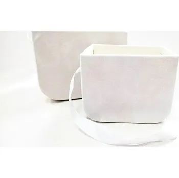 Dárková taška Flower (květinový) box - semišový - bílý - 12,5 cm