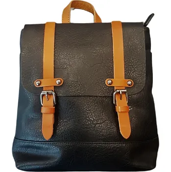 Městský batoh Dámský batoh Flora&Co s přezkami černý H6719 NOIR-CAMEL