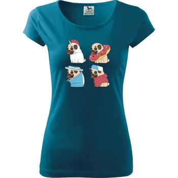 Dámské tričko Mops v převleku - Dámské triko Pure - M ( Petrolejová )