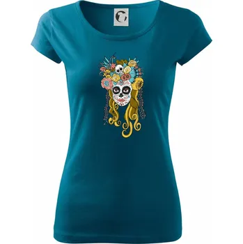 Mexická maska - žena (Pecka design) - Dámské triko Pure - XS ( Petrolejová )