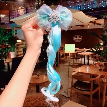 Modrý kroucený pramen s ozdobou do vlásků jako příčesek, 2 ks Motiv: síťovaná mašlička