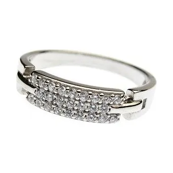 Prsten Stříbrný prsten s čirými zirkony 4,5mm Rhodium Stříbro 925/1000 51