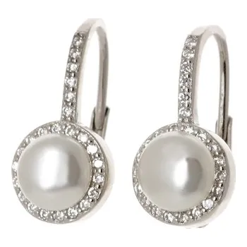 Náušnice Dámské stříbrné naušnice s perlou a zirkony AGUC2397