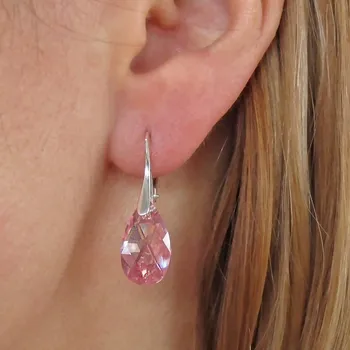 Náušnice Stříbrné náušnice KAPKA Swarovski 16mm Light Rose Stříbro 925/1000