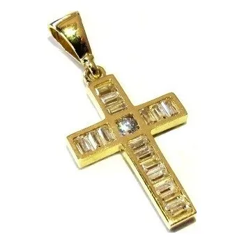 Přívěsek Zlatý přívěšek křížek se zirkony 24mm 1,00g Zlato 14k(585/1000)