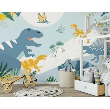 Tapeta TAPETA NA ZEĎ DINOSAUŘI MODRÁ