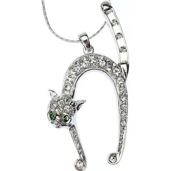 Náhrdelník Náhrdelník KOČKA Swarovski Rhodium - zelené oči