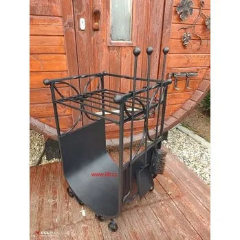 Krbové nářadí Kovaný koš na dřevo Rošt + krbové nářadí