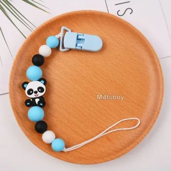 Řetízek z korálků na dudlík s mývalem, autem nebo pandou Motiv: Modrá panda