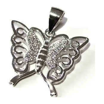 Přívěsek Stříbrný přívěsek MOTÝL se zirkony 24mm Rhodium Stříbro 925/1000