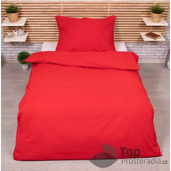 Povlečení Jednobarevné prodloužené bavlněné povlečení 140x220+70x90 - Červené