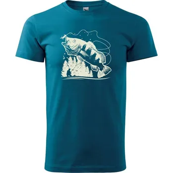 Pánské tričko Rybář na břehu rybníka muškaří - Klasické pánské triko vyšší gramáže - S ( Petrolejová )