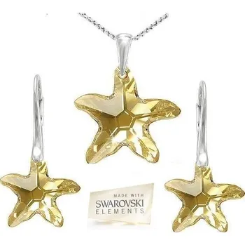 Souprava šperků Stříbrná souprava HVĚZDA Swarovski Golden+řetízek stříbrný 50 cm