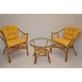 Sedací souprava Axin Trading1 Ratanová sedací souprava Subaliu - polstry žlutý melír