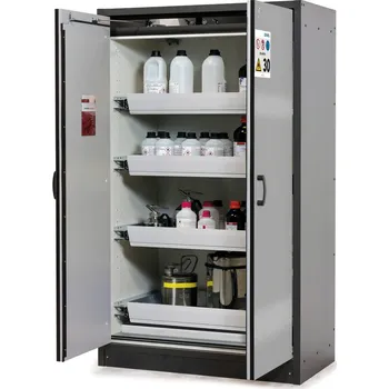 Protipožární skříň na nebezpečné látky asecos Basis-Line typ 30-124, 4 ks vany, antracit-stříbrná