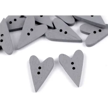 Knoflík Dřevěný dekorační knoflík srdce, barva 2 šedá