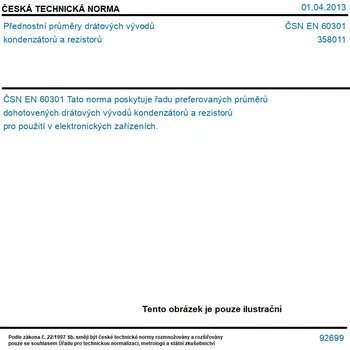 ČSN EN 60301 - Přednostní průměry drátových vývodů kondenzátorů a rezistorů - Tisk