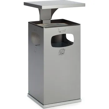 Venkovní odpadkový koš Nádoba na odpad s popelníkem, ocel, s odnímatelným povětrnostně odolným krytem, obj. 72 l, stříbrná