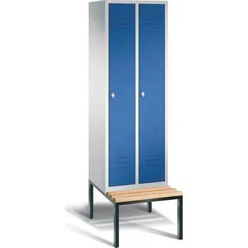 Šatní skříň Šatní skříňka s lavičkou typ Cabo, 2 samostatné oddíly, 610 x 2090 x 500/815 mm, šedo-modrá