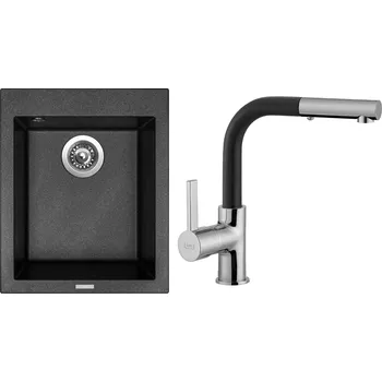 Kuchyňský dřez Set Sinks (dřez Cube 410 Metalblack 74 + baterie Enigma S Metalblack 74) CU41074ENSGR74