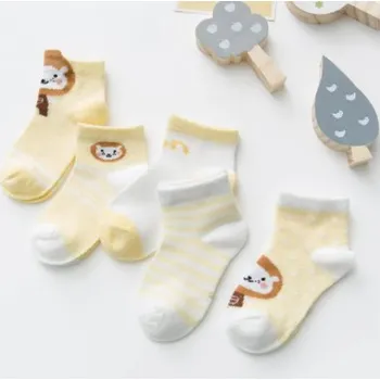 Kojenecké bavlněné ponožky se zvířátky 5 párů (0-24 měsíců) Barva: 6 žluté - lvíček, Velikost: S(12-24M)