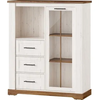 Knihovna Prosklená nízká vitrína se zásuvkami 1D3S bílá/hnědá COUNTRY 15