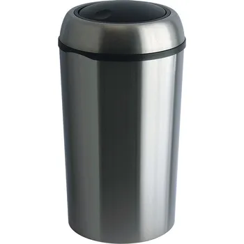 Odpadkový koš Sběrač na odpadky z nerezu, s výkyvným víkem, kulatý, objem 75 litrů