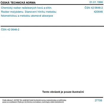 ČSN 42 0646-2 - Chemický rozbor neželezných kovů a slitin. Rozbor molybdenu. Stanovení hliníku metodou fotometrickou a metodou atomové absorpce - Tisk