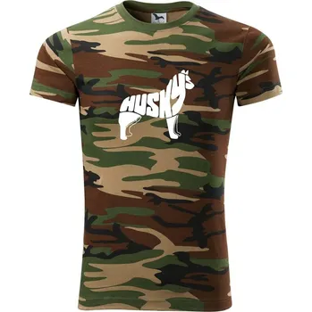 Pánské tričko Husky - text v těle - Army CAMOUFLAGE - XL ( Hnědý maskáč )