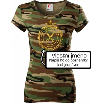 Dámské tričko Kadeřnice jméno - Dámské maskáčové triko - XS ( Hnědý maskáč )