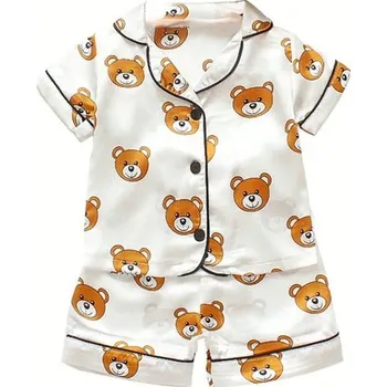 Chlapecké pyžamo Krátká hedvábná (saténová) dětská pyžámka Barva: bílé s medvídky, Velikost: M/90 (18-24M)