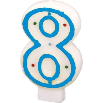Dortová svíčka Narozeninová svíčka 7,3cm s puntíčky číslo 8 POZOR mix barev - Amscan