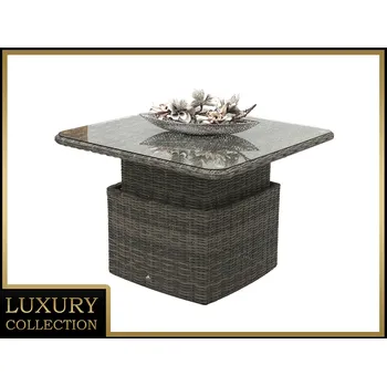 Zahradní stůl DEOKORK Ratanový stůl výsuvný jídelní/odkládací 100 x 100 cm BORNEO LUXURY (šedá)