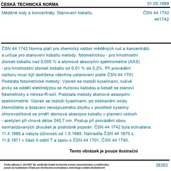 ČSN 44 1742 - Měděné rudy a koncentráty. Stanovení kobaltu - Tisk