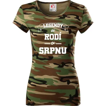 Dámské tričko Legendy se rodí v srpnu - Dámské maskáčové triko - XS ( Hnědý maskáč )