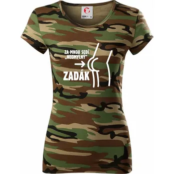 Dámské tričko Za mnou sedí zadák - Dámské maskáčové triko - XS ( Hnědý maskáč )