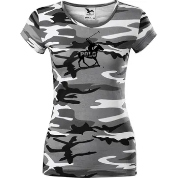 Dámské tričko Polo kůň nápis - Dámské maskáčové triko - XS ( Šedý maskáč )